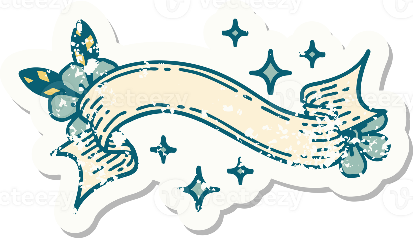 worn old sticker with banner of a stars png