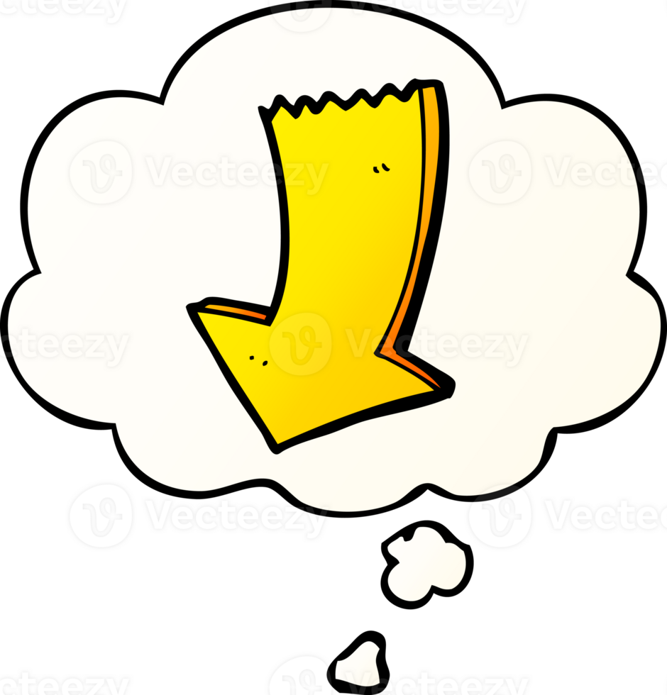 cartoon pointing arrow with thought bubble in smooth gradient style png