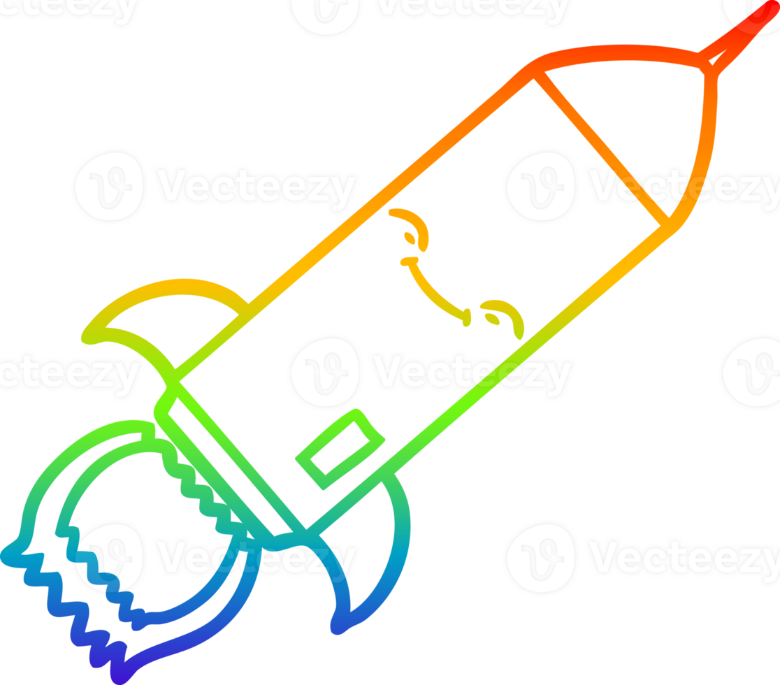rainbow gradient line drawing of a cartoon rocket png