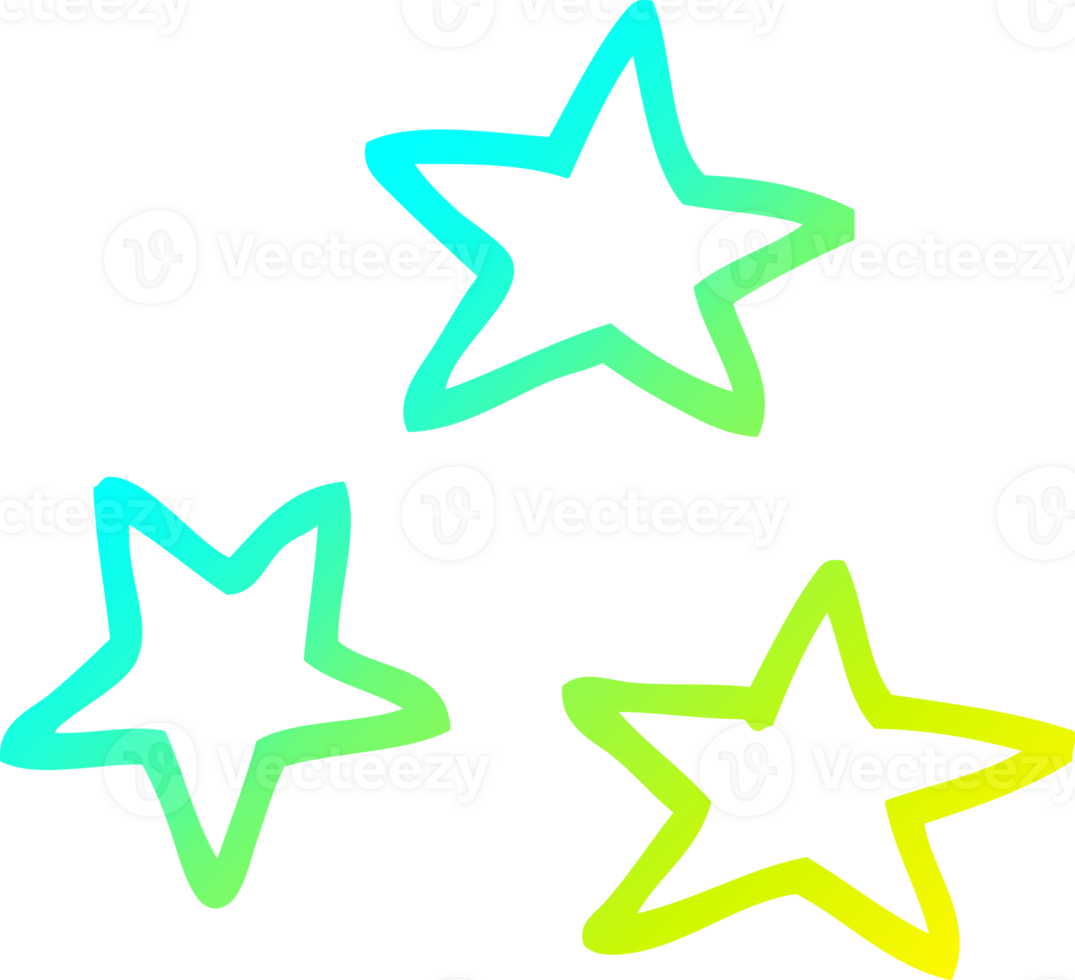 cold gradient line drawing of a cartoon of three stars png