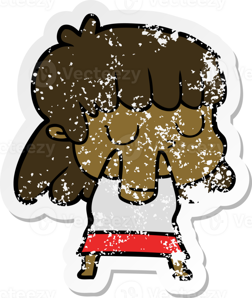 distressed sticker of a cartoon indifferent woman png