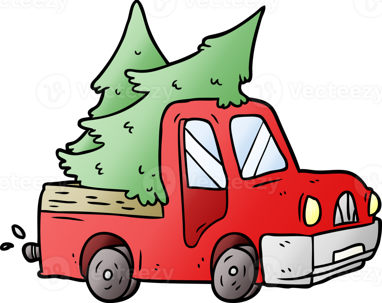 cartoon pickup truck carrying christmas trees png