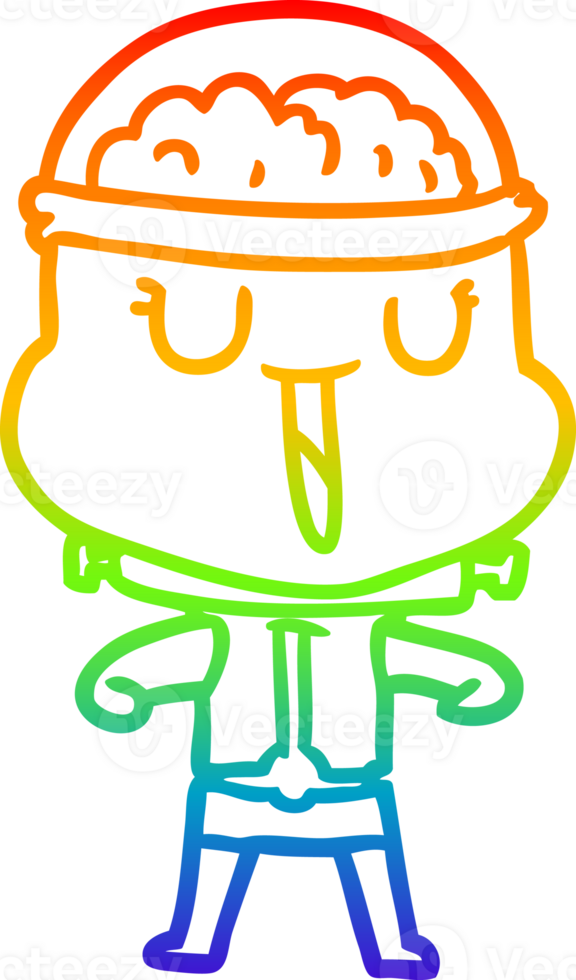 rainbow gradient line drawing of a happy cartoon robot png
