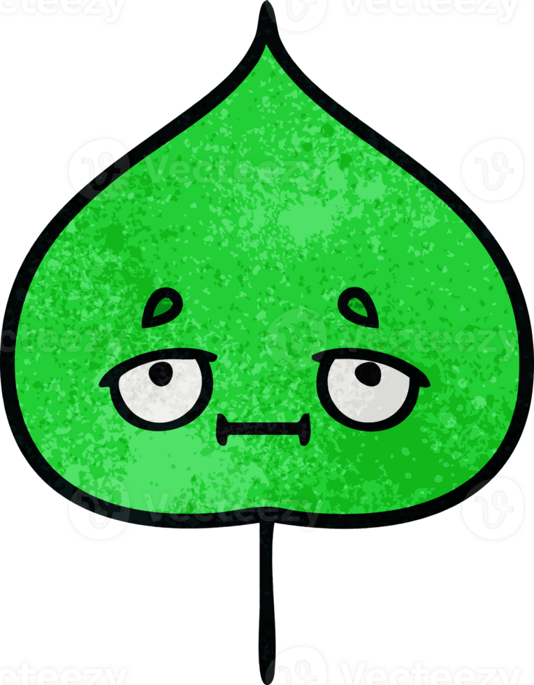 retro grunge texture cartoon of a expressional leaf png