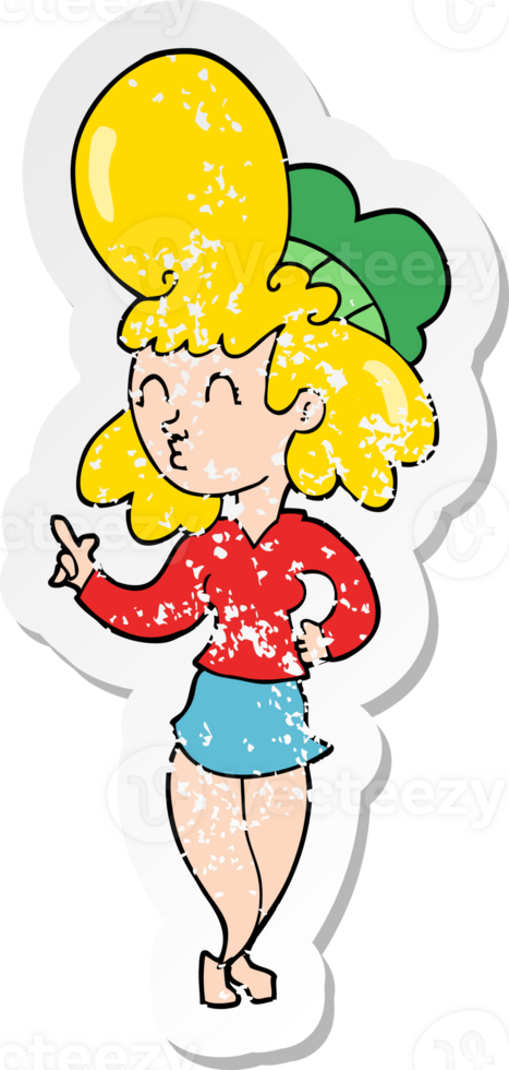 distressed sticker of a cartoon woman with big hair png