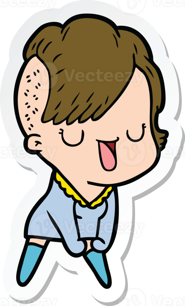 sticker of a cute cartoon girl with hipster haircut png