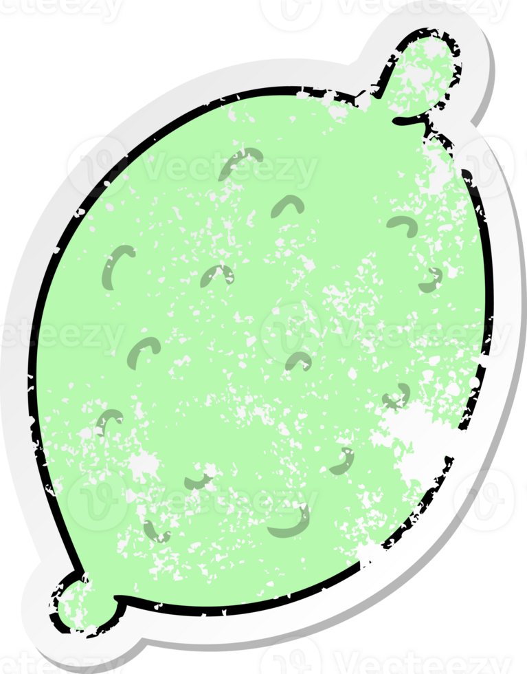 distressed sticker of a quirky hand drawn cartoon lime png