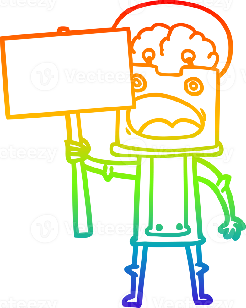 rainbow gradient line drawing of a cartoon robot png