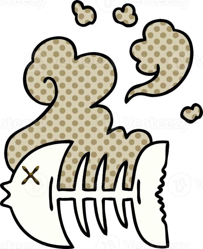 comic book style quirky cartoon dead fish skeleton png