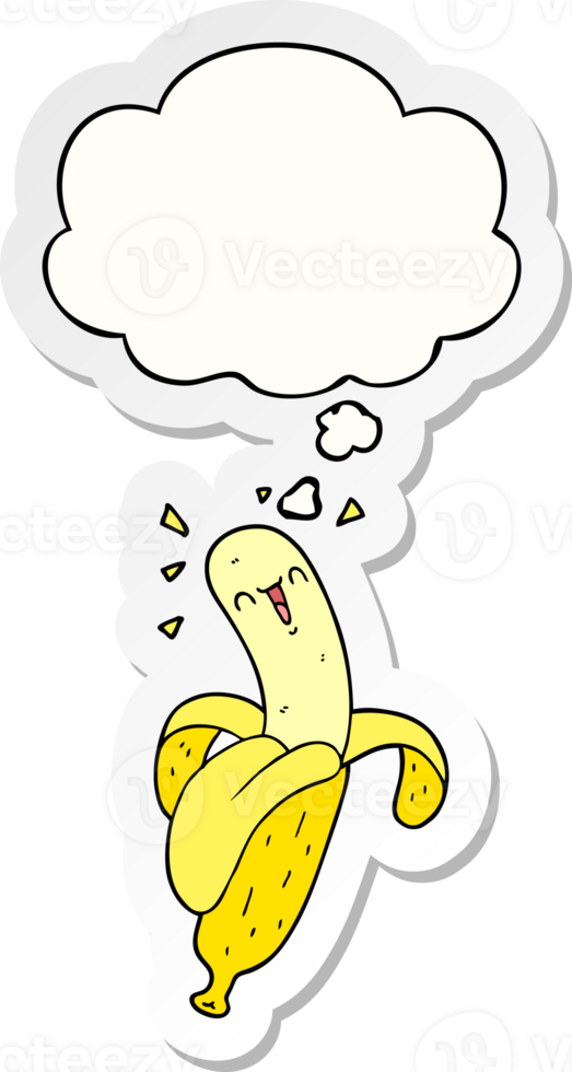 cartoon banana with thought bubble as a printed sticker png
