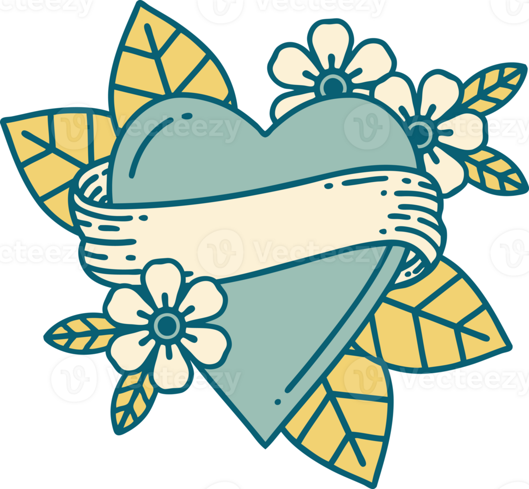 iconic tattoo style image of a heart and banner png
