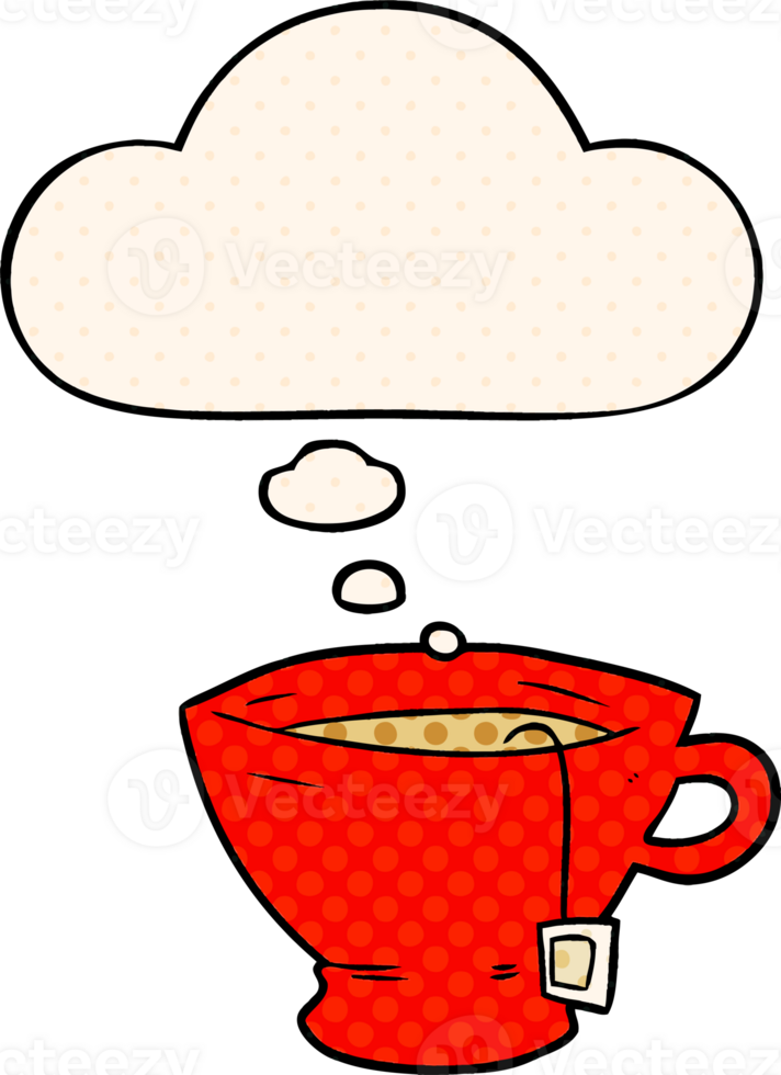 cartoon cup of tea with thought bubble in comic book style png