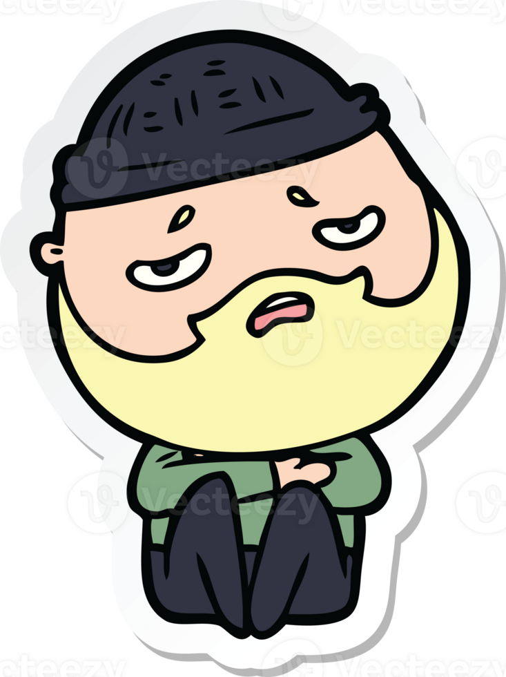 sticker of a cartoon worried man with beard png