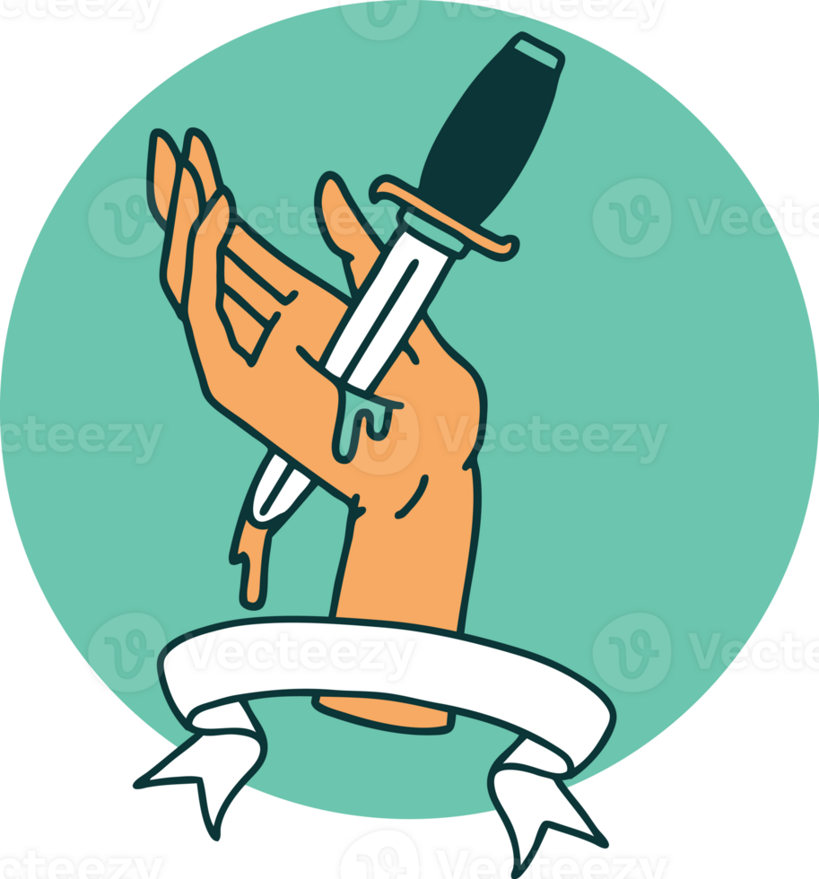 tattoo style icon with banner of a dagger in the hand png