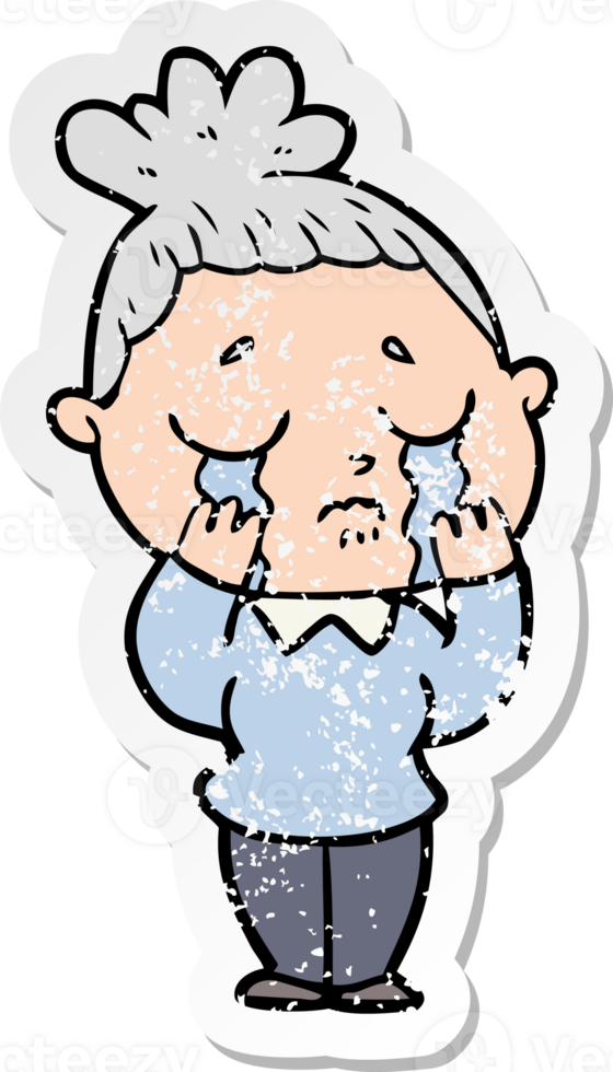 distressed sticker of a cartoon crying woman png
