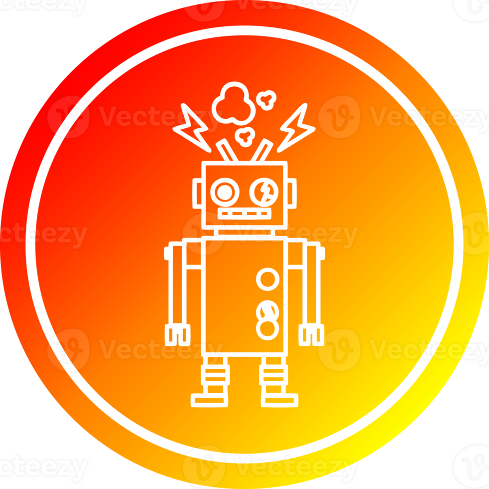malfunctioning robot circular icon with warm gradient finish png