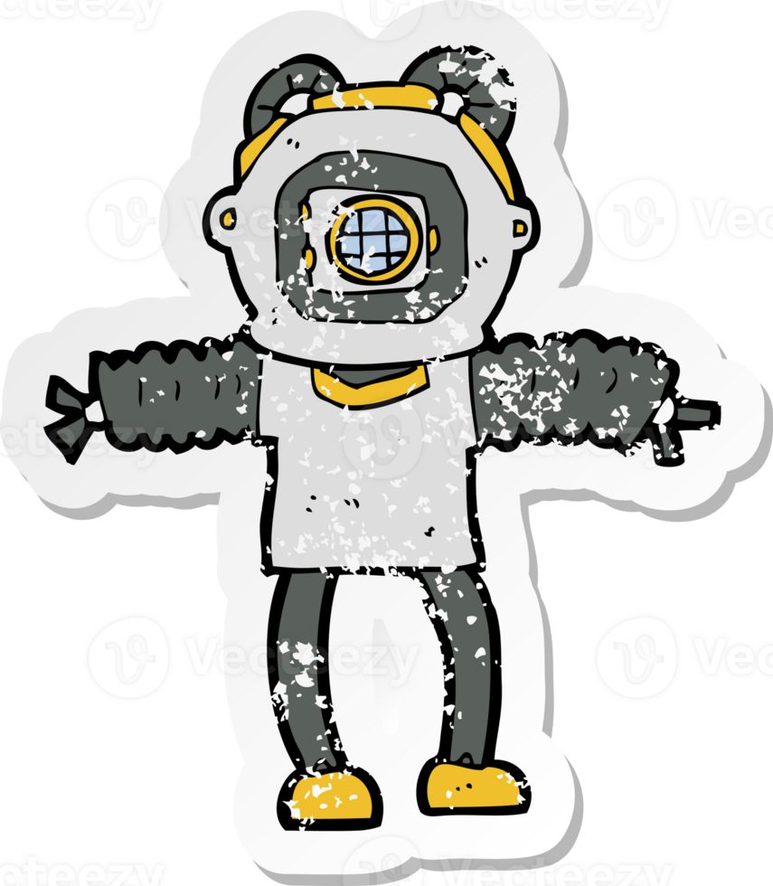 retro distressed sticker of a cartoon deep sea diver png
