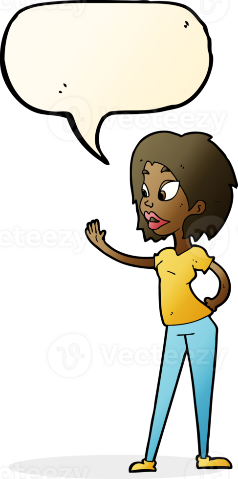 cartoon woman waving with speech bubble png