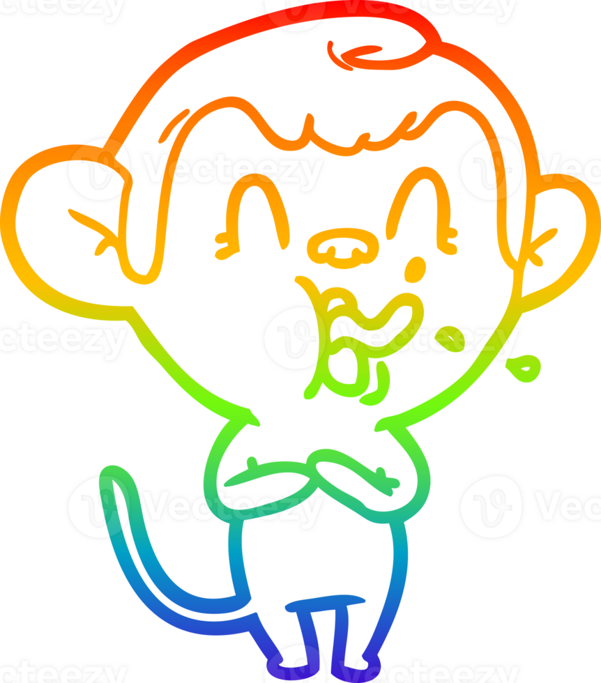rainbow gradient line drawing of a crazy cartoon monkey png