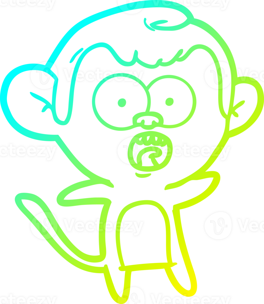 cold gradient line drawing of a cartoon shocked monkey png