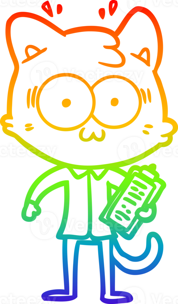 rainbow gradient line drawing of a cartoon surprised office worker cat png