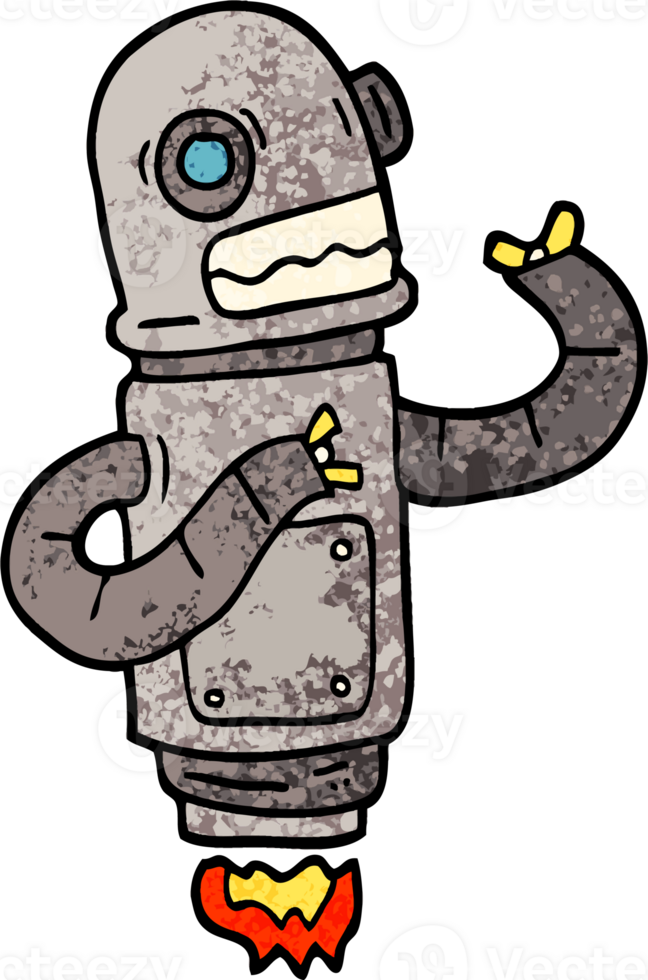 grunge textured illustration cartoon flying robot png