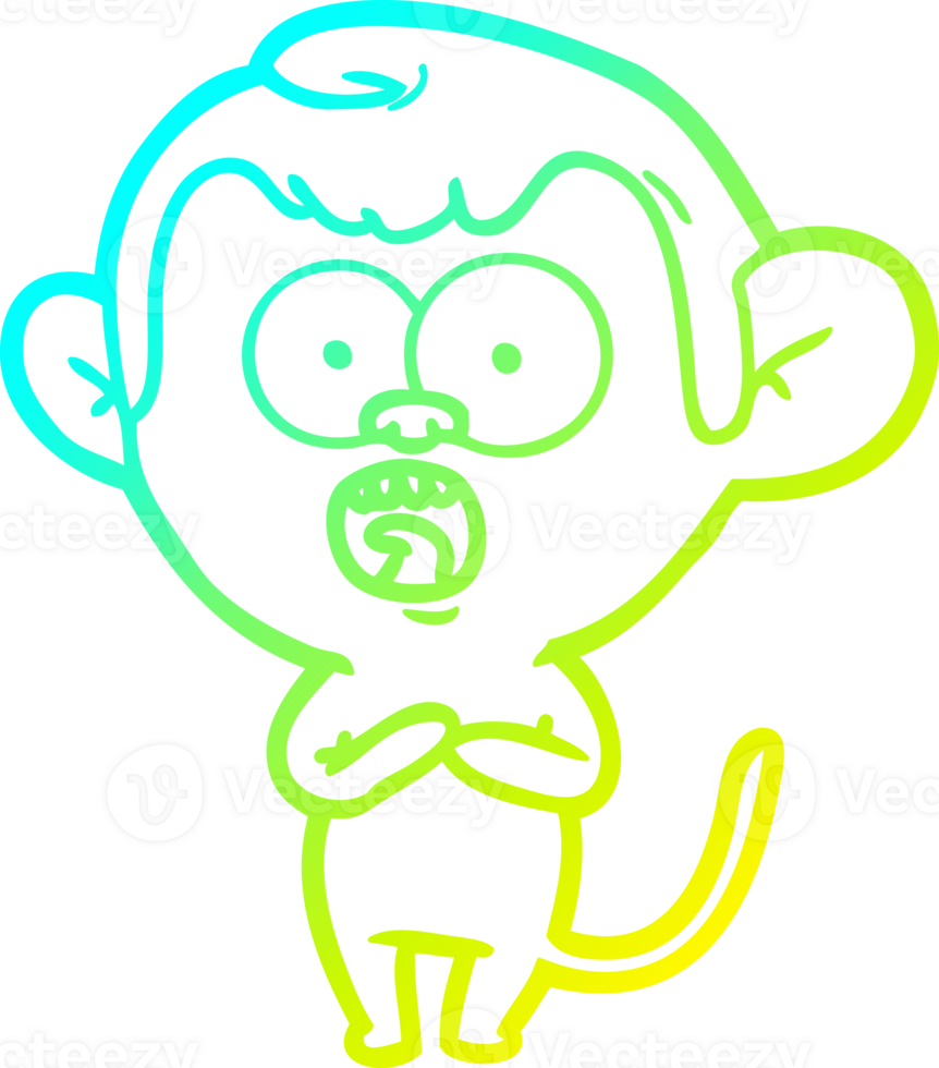 cold gradient line drawing of a cartoon shocked monkey png