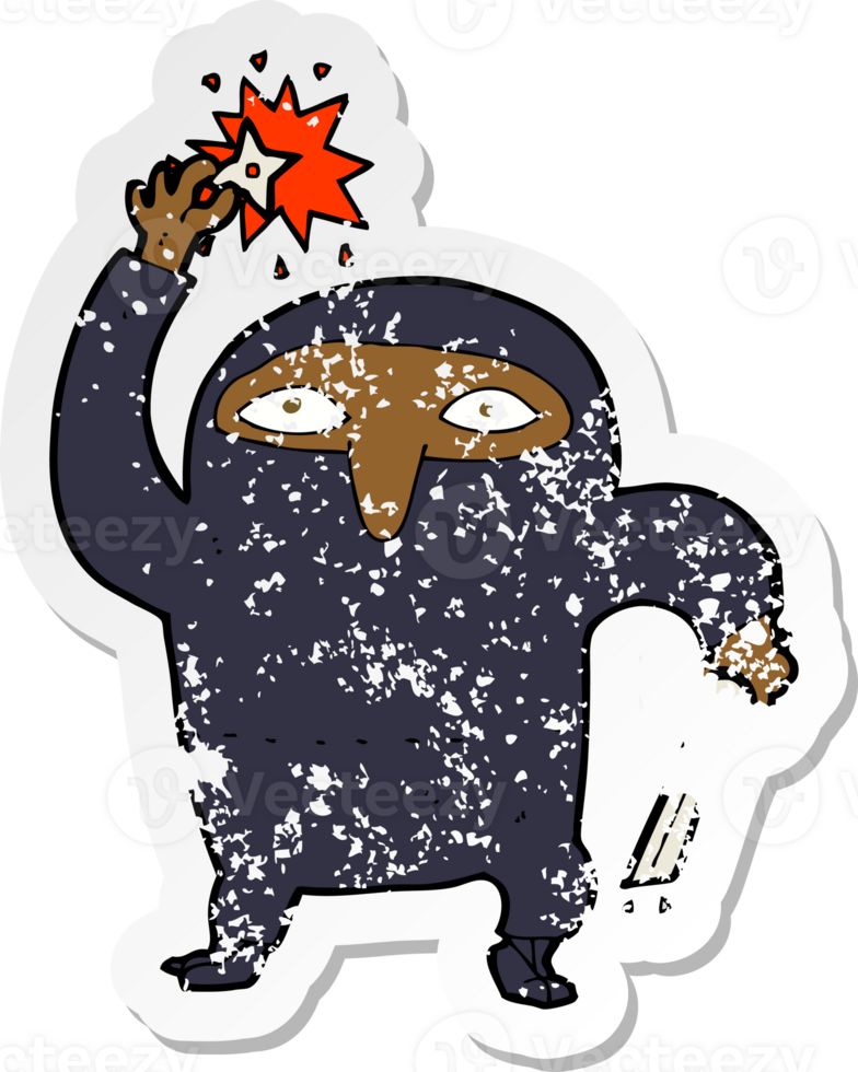 retro distressed sticker of a cartoon ninja png