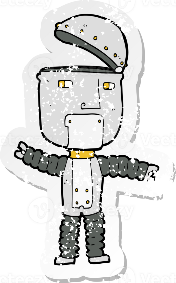 retro distressed sticker of a cartoon robot png