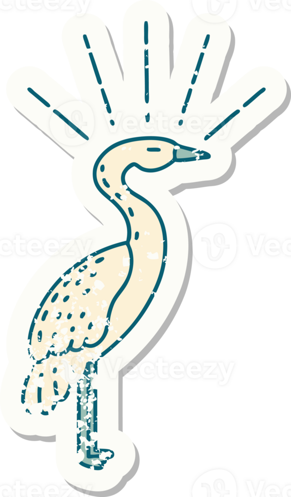 worn old sticker of a tattoo style standing stork png