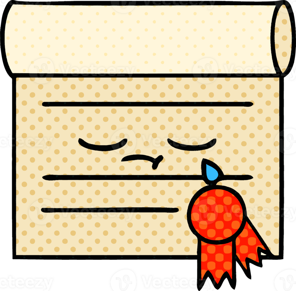 comic book style cartoon of a certificate png