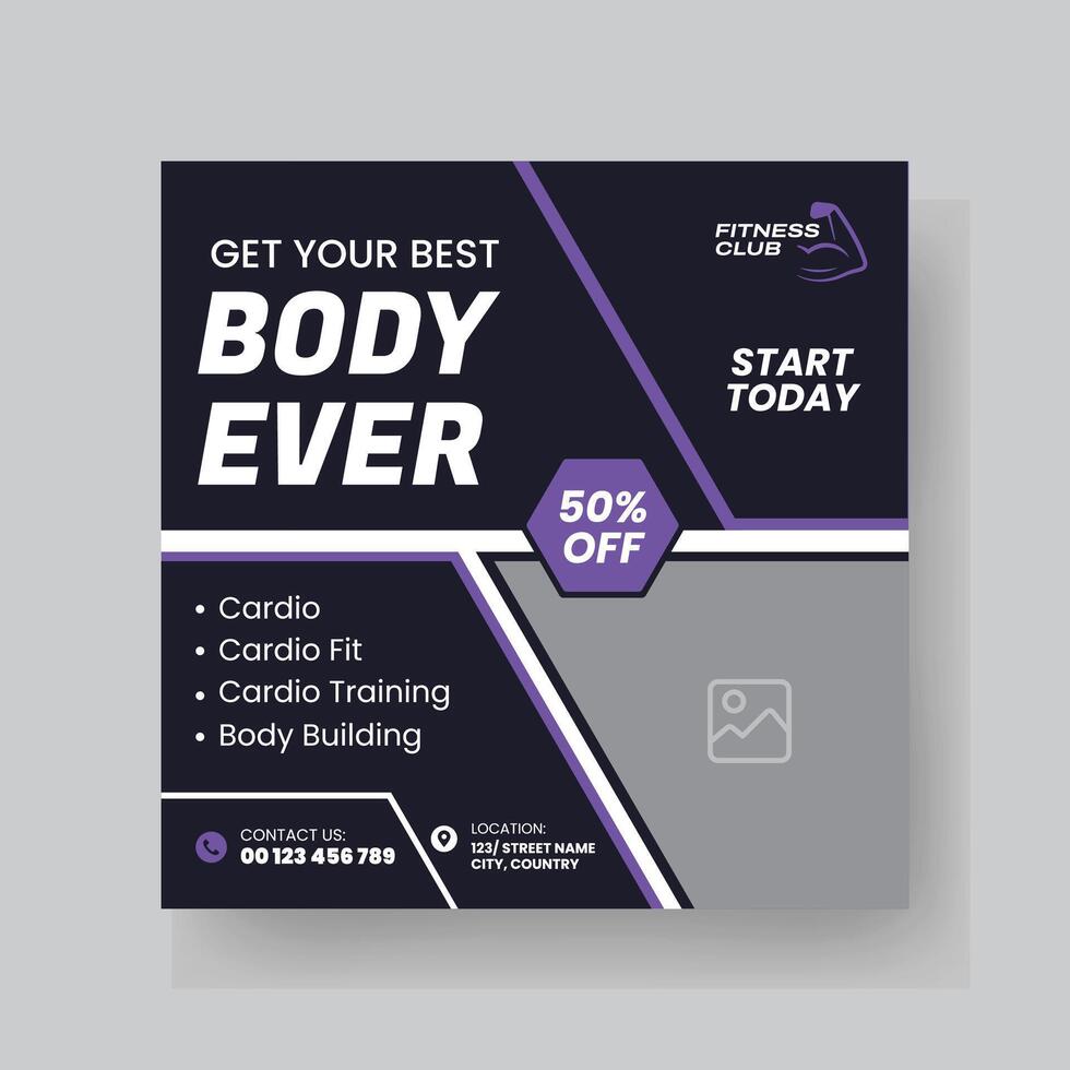 Gym and fitness social media post template design. vector