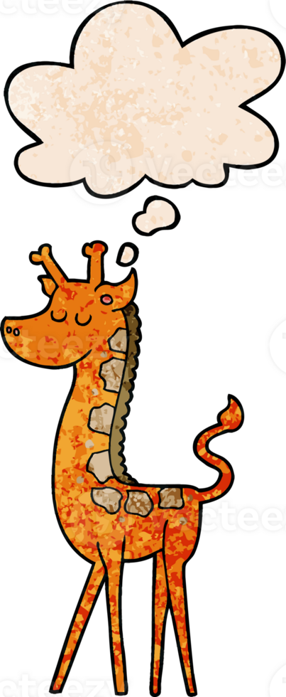 cartoon giraffe with thought bubble in grunge texture style png