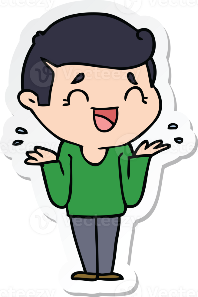 sticker of a cartoon laughing confused man png