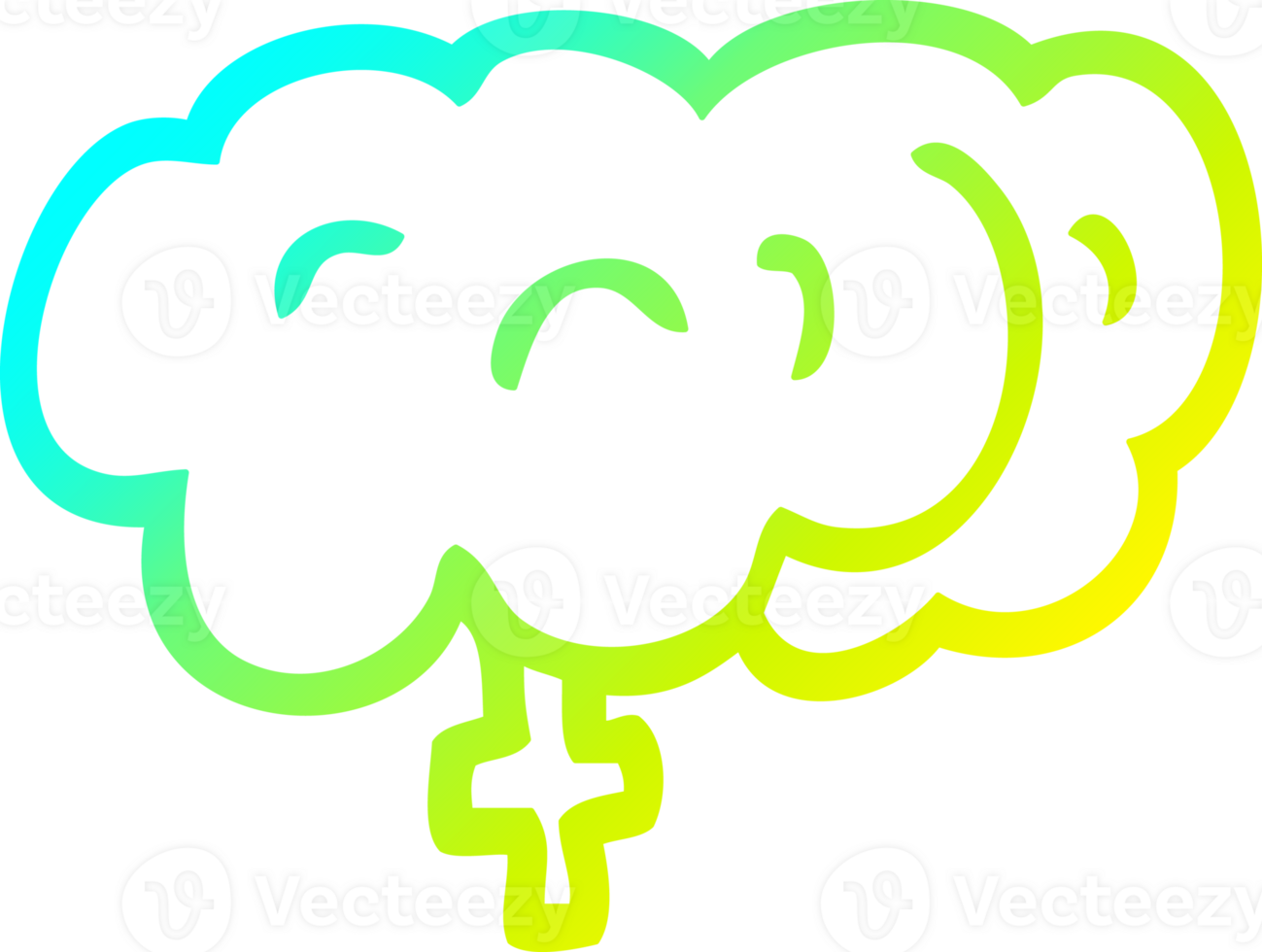 cold gradient line drawing of a cartoon human brain png