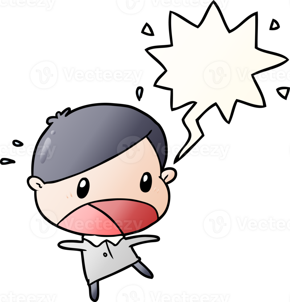 cute cartoon shocked man with speech bubble in smooth gradient style png