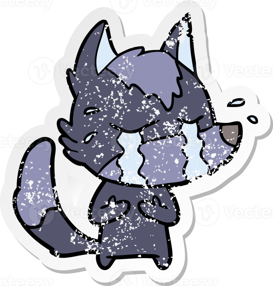 distressed sticker of a cartoon crying wolf png