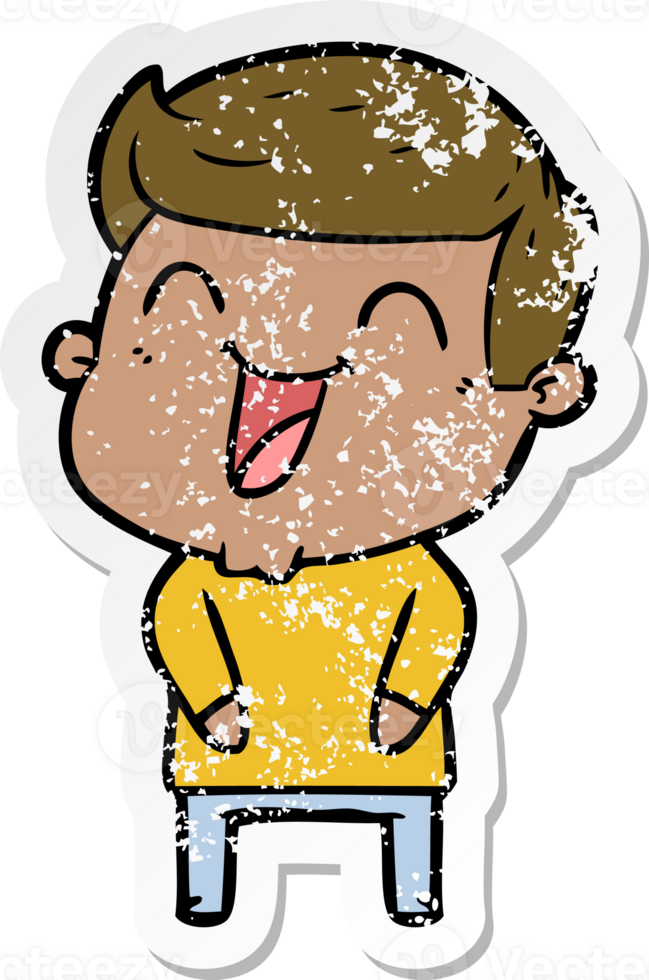 distressed sticker of a cartoon man laughing png