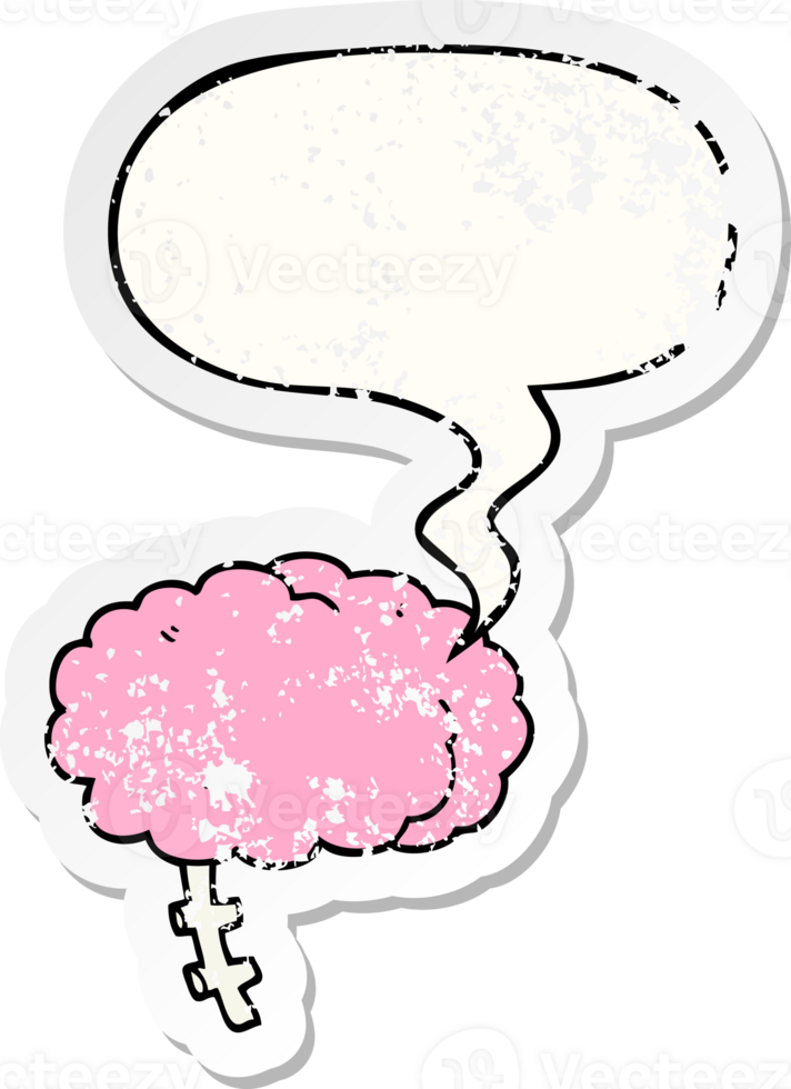 cartoon brain with speech bubble distressed distressed old sticker png