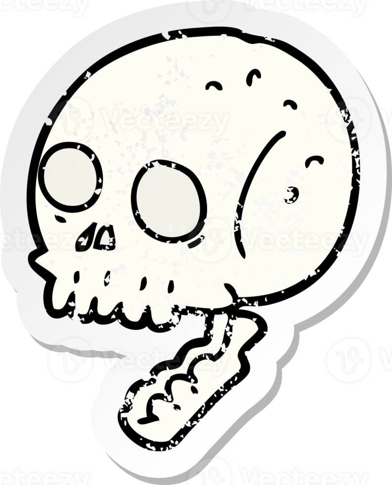 distressed sticker of a cartoon spooky skull png