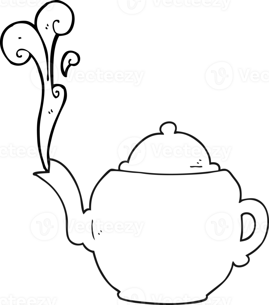 hand drawn black and white cartoon teapot png