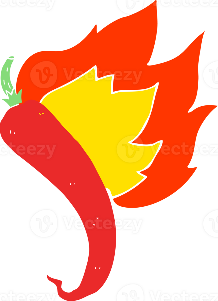flat color illustration of flaming hot chilli pepper png
