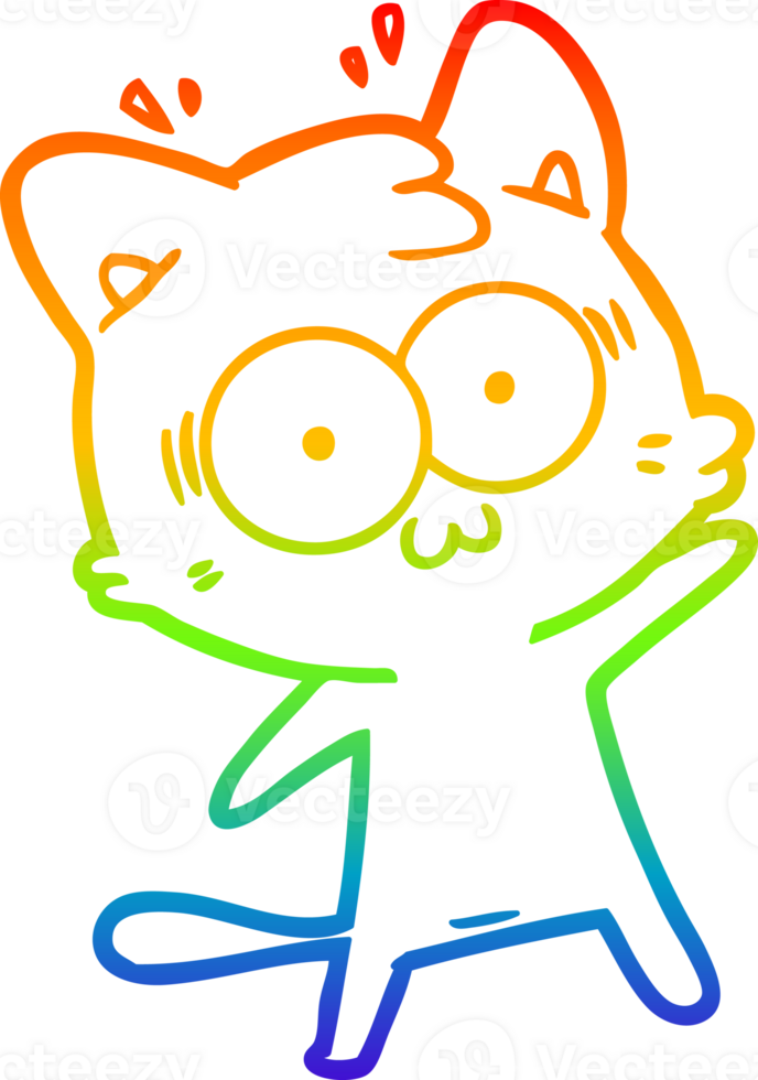 rainbow gradient line drawing of a cartoon surprised cat png