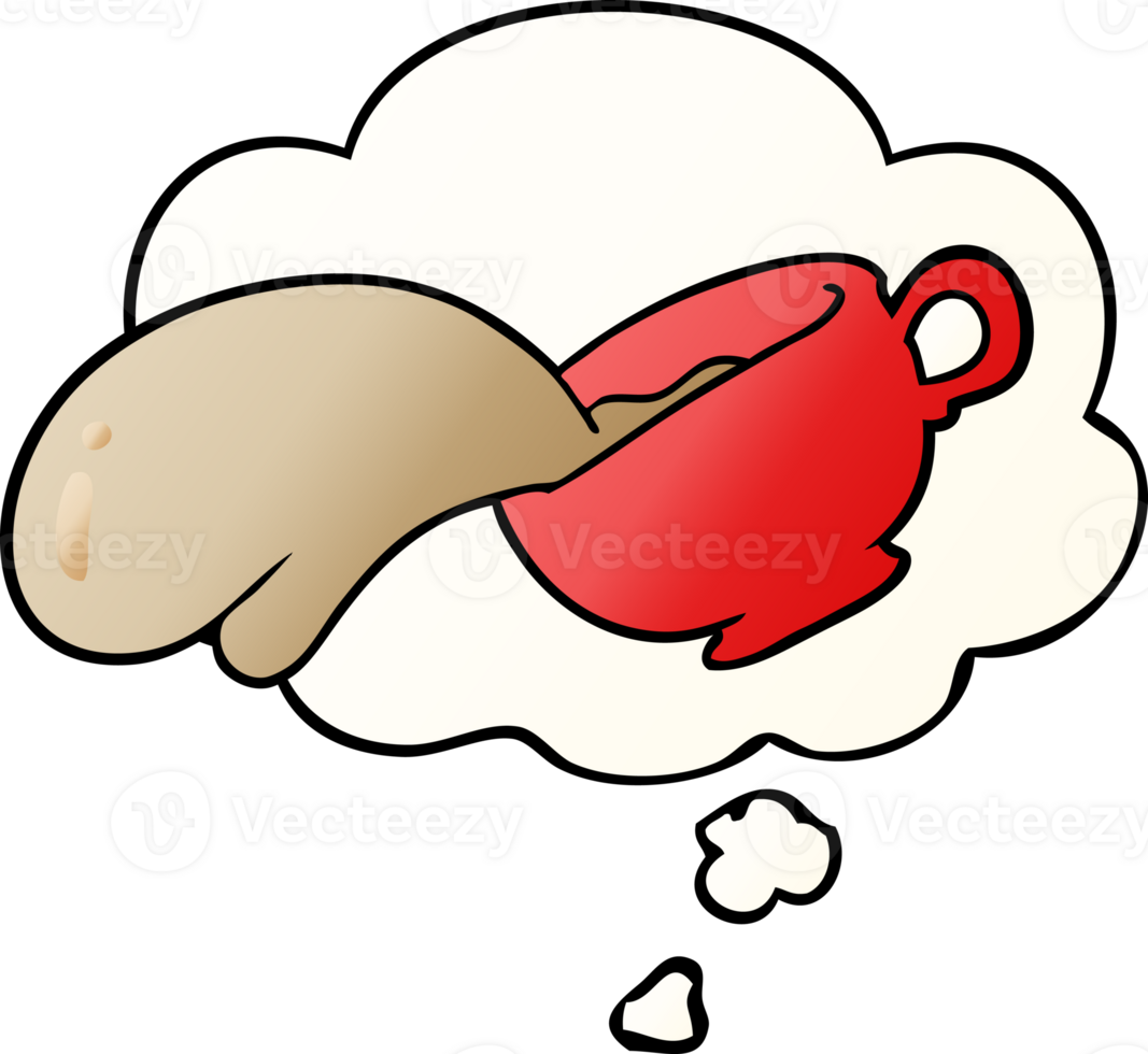 cartoon coffee cup with thought bubble in smooth gradient style png