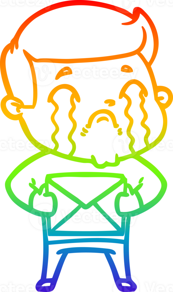 rainbow gradient line drawing of a cartoon man crying png