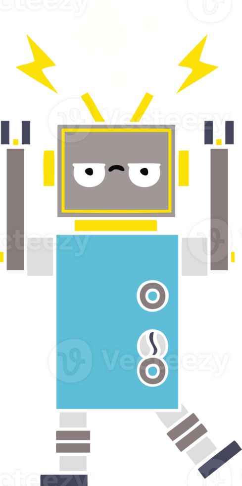flat color retro cartoon of a malfunctioning robot png