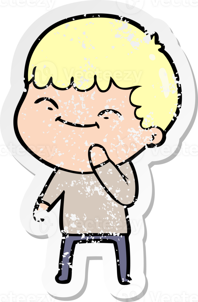 distressed sticker of a cartoon happy boy png