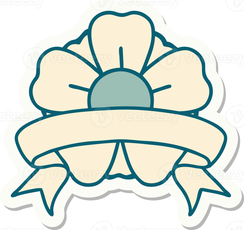 tattoo style sticker with banner of a flower png