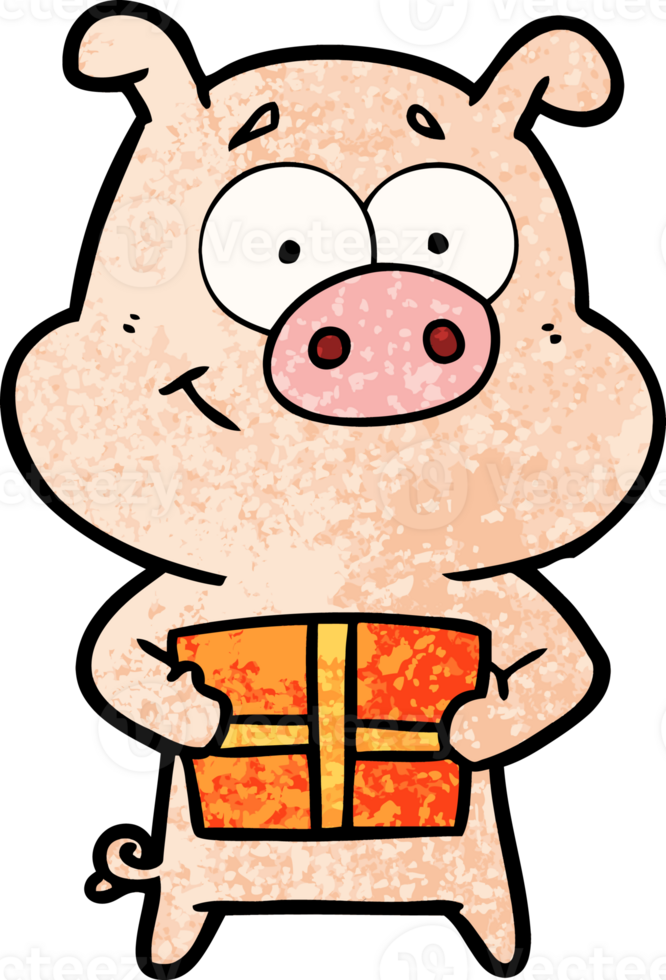 happy cartoon pig holding christmas present png