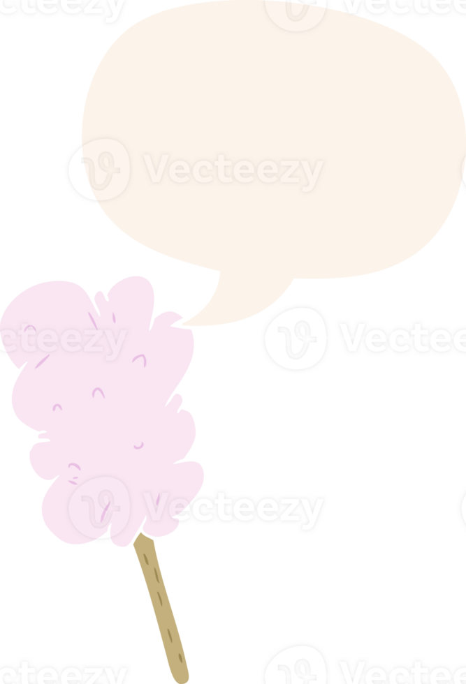 cartoon candy floss on stick with speech bubble in retro style png